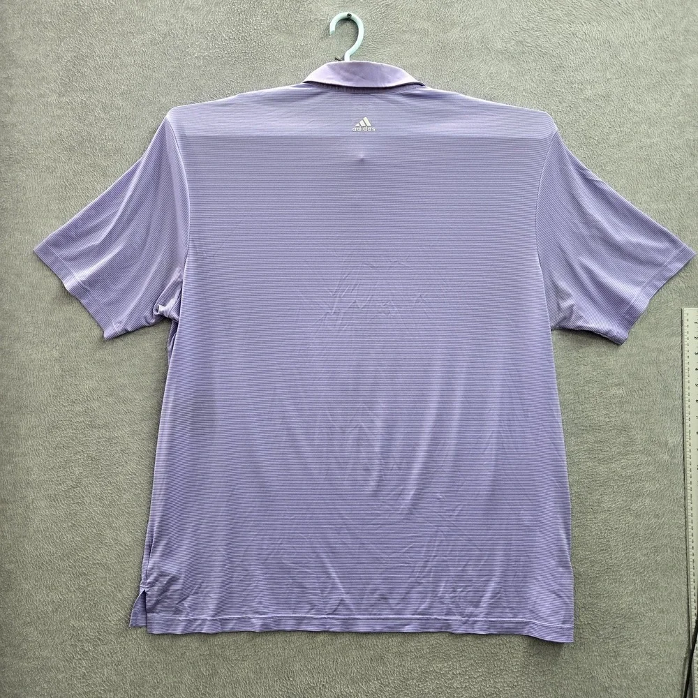 Adidas Men Polo 2XL Purple Golf Striped Button Logo Short Sleeve‎